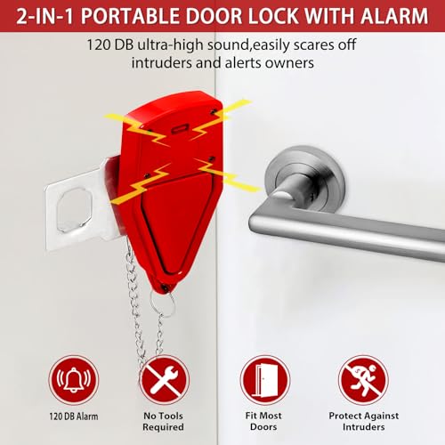 Portable Door Lock for Travel 2-in-1, Hotel Door Locks for Travelers Security, Door Lock Self-Defense Security Device for Home, Apartment, Hotel, Living Motel, School Dorm, House