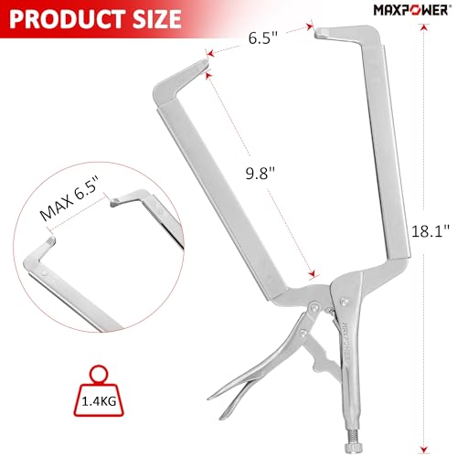 MAXPOWER 18-inch C Clamp Locking Pliers, Locking C Clamp with Regular Tips, MAX Jaw Capacity Up to 6.5" - size: 18"
