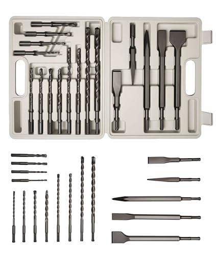 toolant Rotary Hammer Drill Bits Set with Chisels-Masonry Drill Bit Set,SDS Plus 17PCS Concrete Masonry Hole Tool with Storage Case for Concrete, Stone, Brick - size: 17PCS with chisels