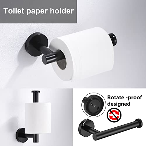 5 Pieces Matte Black Bathroom Hardware Accessories Set Hand Towel Ring 16 inch Towel Bar Toilet Paper Holder Towel Hooks 2 Pieces Round SUS 304 Stainless Steel Heavy Duty Wall Mounted Bathroom Holder - color: Matte Black, size: 5 piece 16"