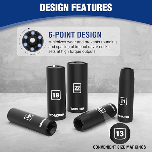 WORKPRO 14-Piece 1/2＂ Drive Deep Impact Socket Set, Metric - style: 14PC, Metric
