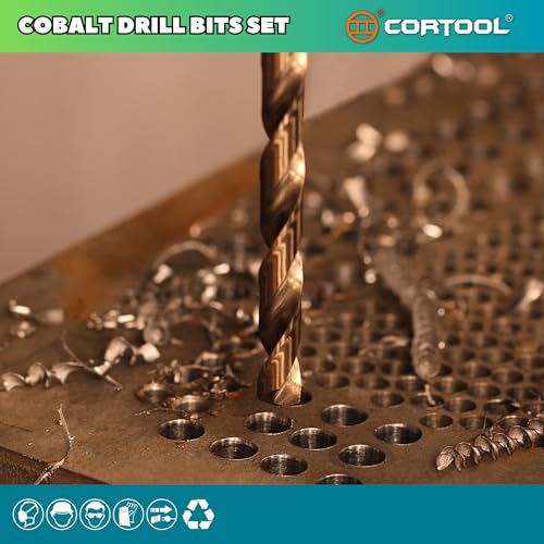 5/16 inch Cobalt Drill Bits (12Pcs), M35 HSS Metal Jobber Length Twist Drill Bit Set for Hard Metal, Stainless Steel, Iron, Copper, Aluminium, Brass, Plastic & Wood - style: 5/16 Inch