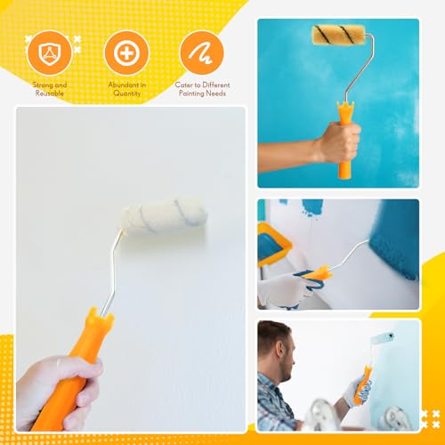 Leumoi 48 Pcs 4 Inch Mini Paint Roller Frame Threaded Grip Handle, Yellow - color: Yellow