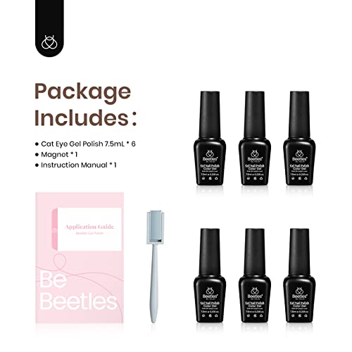 Beetles Cat Eye Gel Nail Polish Set, 6 Colors Glitter Gel Nail Kit - color: 0-0-Cute Cat Eyes