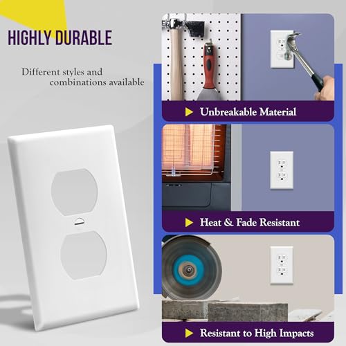 ENERLITES Duplex Receptacle Outlet Wall Plate, Size 1-Gang 4.50" x 2.76", Unbreakable Polycarbonate Thermoplastic, 8821-W, White - color: White, size: Standard Size