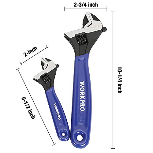 WORKPRO 2-Piece Adjustable Wrench Set, 6-Inch & 10-Inch Wide Jaw Wrenches - color: Blue, size: 6-Inch & 10-Inch
