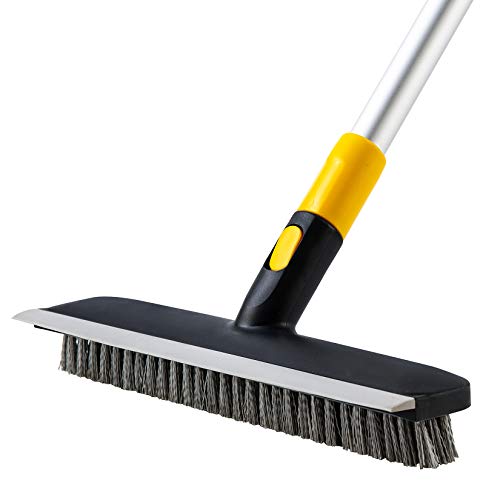 Yocada Floor Scrub Brush Telescopic Handle 2 in 1 Scrape Brush 55.9 inch | Stiff Bristle Shower Scrubber for Cleaning Patio Bathroom Garage Kitchen Wall Deck Tub Tile