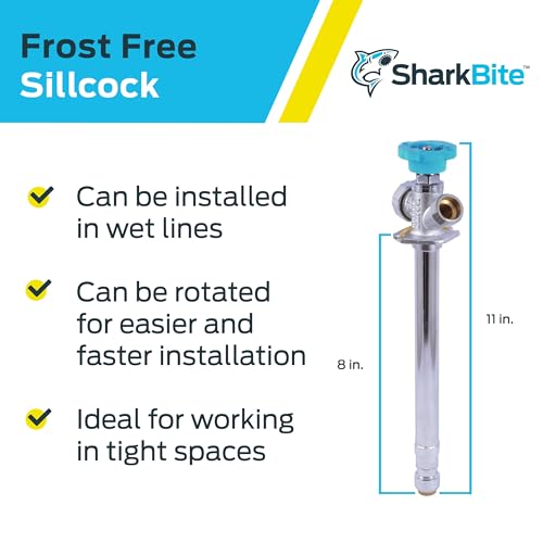 SharkBite 8 Brass Push Frostfree Sillcock, Chrome/Blue - size: 8 in.