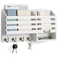 FifthQuarter Mail Holder Wall Mount with 2 Mail Slot and 4 Sturdy Hooks - color: C-White