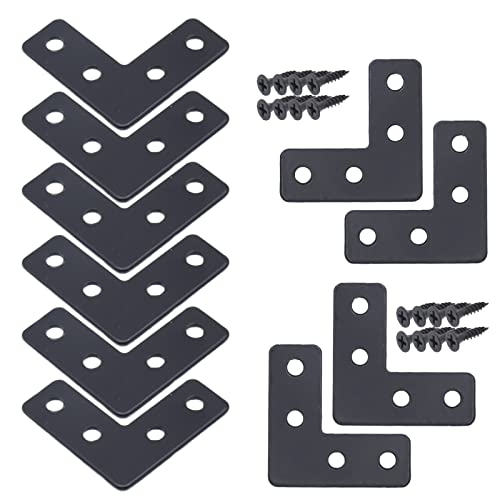 20-Pack Steel Flat Mending Plate Corner Brace 1.6x1.6inch for Wood - size: Black 40x40 mm
