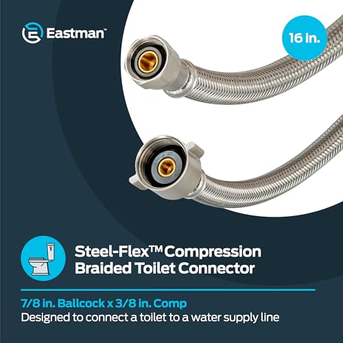 Eastman 16 Inch Steel-Flex Toilet Connector, Braided Stainless Steel Supply Line with 7/8 in Ballcock x 3/8 in Compression Ends, 48089 - size: 16 in. L x 7/8 in. B/C x 3/8 in. Comp