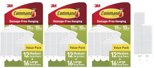 Command 15 lb & 10 lb Large and Medium 28 Pairs Picture Hanging Strips (56 Strips), Damage-Free Hangers for Picture Frames, No Tools Required, Great for Home Room Wall Decor, White Adhesive - size: 3 Pack
