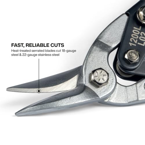 Klein Tools 80198 Aviation Snips Kit, Left and Right Metal Shears Set, 18 Gauge Steel Cutting, Serrated Blades, Self-Open Lock, Professional Tin Snips - style: 2-Pc Kit Left & Right Cutting