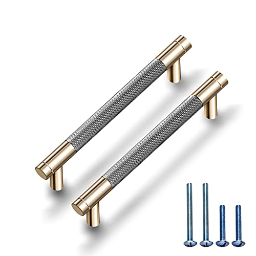 12 Pack 3 Inch 76 mm Knurled Cabinet Handles Cabinet Pulls Aluminum Handles Pulls Gold and Grey Oxidation Finish with Diamond Pattern 4" Length (3" Hole Center) - color: Gold and Grey, size: 3 Inch