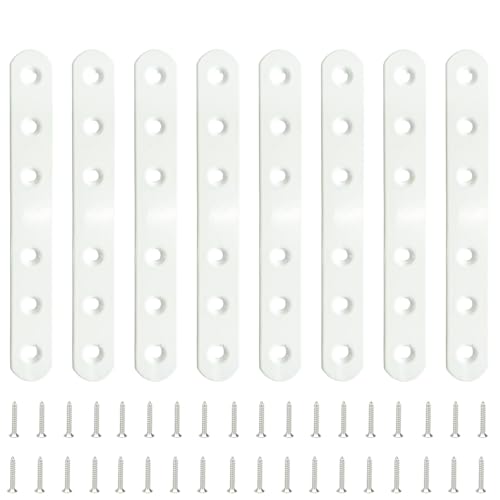 8PCS 5.3 Inch White Flat Straight Brackets Corner Fixing Joining Plate, Iron Mending Plates Repair Brace Connector for Wood Furniture Joining with Screws - size: 5.3 Inch