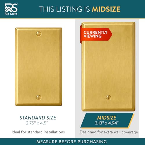 Rio Salto BRASS Deco Collection Midsize Metal Gold Blank Wall Plate Outlet Cover Unused Outlets Wall Switch 1-Gang Covers Child Safe Device Outlet Safety Brushed Brass Modern (1-Gang Blank 1-Pack) - color: Blank Plate 1-Gang (1-Pack)