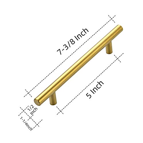 Ravinte Cabinet Pulls,7.38" Length, 5" Hole Center,Brushed Brass,30 Pack | Round T-Bar Shape, Kitchen Drawer Pulls, Stainless Steel Feel, Cabinet Handles, For Cupboards, Drawers, Dressers, Cabinets - color: Brushed Brass