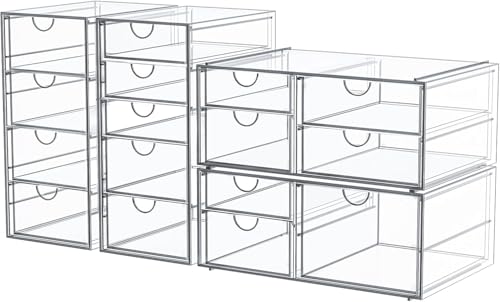 caktraie 4-Pack Acrylic 16-Drawer Storage & Makeup Organizer for Desk - size: 16 Drawers