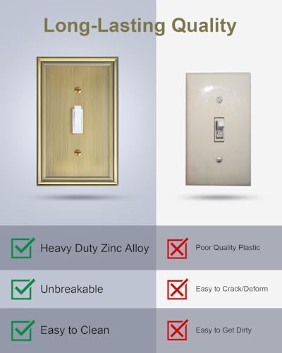 4-Pack Zinc Alloy Single Toggle Light Switch Cover Plate, Solid Wall Plate - color: Antique Brass, size: 1 Toggle 4PK