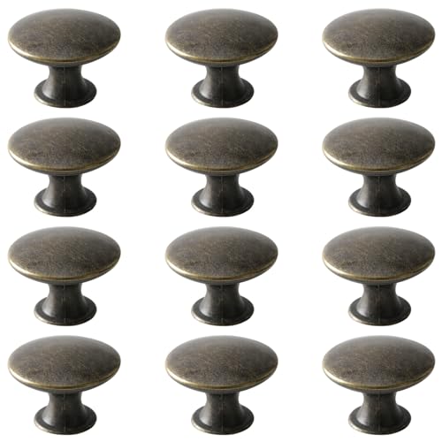 Antique Cupboard Door Knobs Bronze, 12 Pack Round Metal Wardrobe Handles Kitchen Cabinet Pulls with Screws for Chest of Drawers Furniture Dresser Door, 30x21mm - color: Bronze