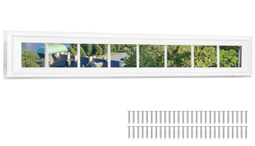 NeatiEase Vinyl Transom Window, 12" x 60" Fixed Glass Household Windows with Grids and Dual-pane Tempered Glass for House, Shed, Doors, Garage, Chicken Coop, Basement (White) - size: 12"x60"