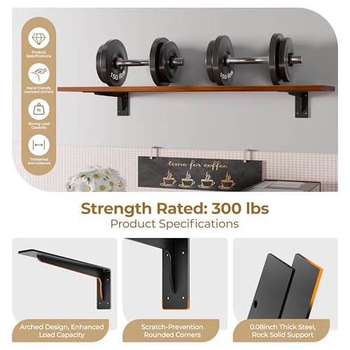 L Shelf Brackets, Heavy Duty Metal L Bracket,14 x 5.6 in Floating Shelf Bracket, 300 lbs Capacity,Matte Black Wall Mount Countertop Support Bracket with Mounting Hardware for Home, Garage,6 Pack - size: 14*5.6 Inch