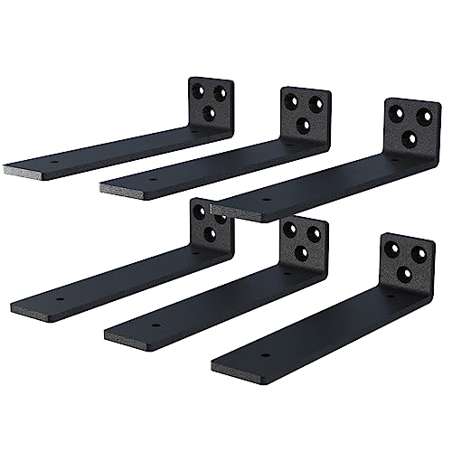 NEODROP 6 Inch Floating Shelf Brackets, Heavy Duty Hidden Bracket for Wall, Mantel, Bookshelves, Black Powder Coated Steel, 6-Pack - size: 6 Inch, style: 6 Pack