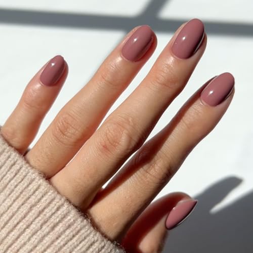 Glamnetic Press On Nails - Short Oval, Glossy Fake Nails 30 Pc Full Kit - color: 2C - Fall Mauve
