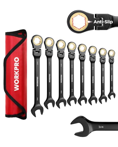 WORKPRO 8-piece Ratcheting Combination Wrench Set, SAE & Anti-Slip Tooth - size: SAE, style: Anti-Slip Tooth