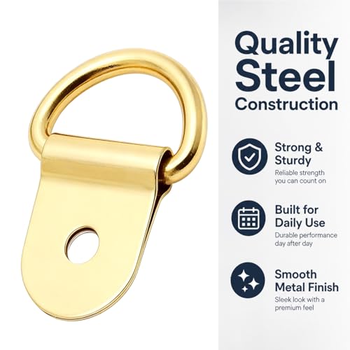 100pc Picture Hangers Kit D-Ring Hooks with Screws Heavy Duty for Hanging - color: Gold