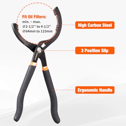 Spurtar 12'' Oil Filter Pliers Adjustable Oil Filter Wrench Universal - size: 12" Pliers: 2-1/2" - 4-1/2"