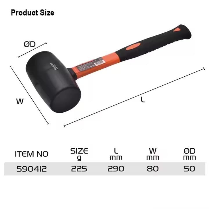 HARDEN Tools 225g (8oz) Rubber Mallet with Fiberglass Handle – Black Rubber Head, Ergonomic Cushion Grip, 0.5 lbs, Ideal for Paving and Professional Applications - size: 8 oz