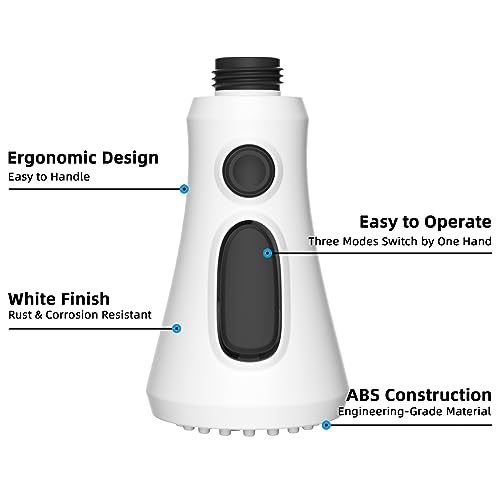 Hibbent Pull Down Spray Head for Kitchen Faucet, 3-Function Spray Nozzle - color: White, style: 1.8 Gallon Per Minute