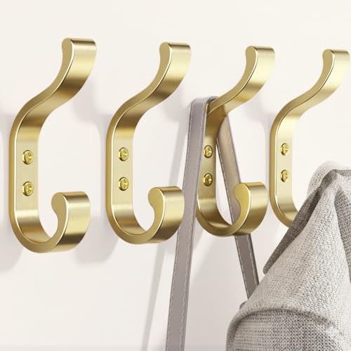Coat Hooks Wall Mount,Heavy Duty Wall Hooks for Backpack,Towel,Gold 4 Pack - color: Gold, size: 4 Pack