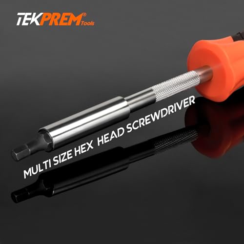 TEKPREM 20-Piece Metric & SAE Hex Bit Set with Magnetic 1/4" Screwdriver Bit Driver, Allen Wrench Drill Bits, Rubber Strip, and Storage Box