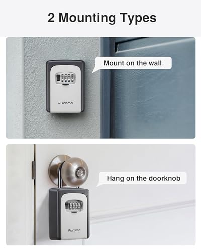 Puroma Key Lock Box Large with Code Lockbox Outdoor Wall Mount Safe 1 Gray - color: Grey