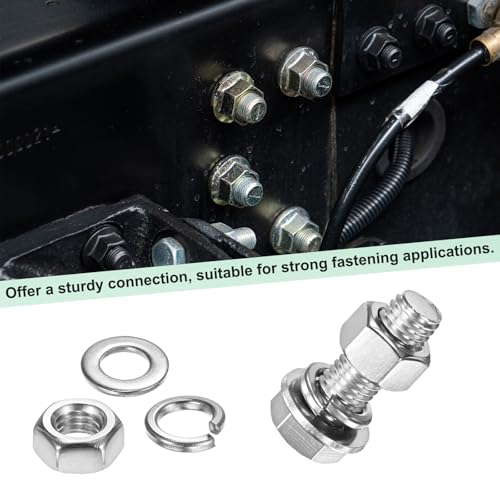 M METERXITY 10-Pack Hex Head Screw Bolt with Nuts Flat & Lock Washers M12x35mm Stainless Steel Bolts and Nuts Kit Fully Threaded Metric Bolt Assortment for Equipment/Machinery - size: M12x35mm