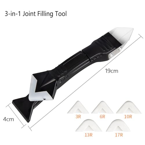Multifunctional 3-in-1 Silicone Caulking Tool kit - The Ultimate Tile Joint Treatment Tool for Cleaning, Leveling, Seam Pressing, Shaping and Edge Finishing (Plastic Scouring Blade) - color: Black