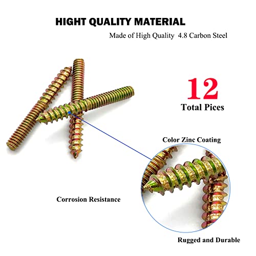 12 Pack 1/4-20 x 2 Inch Hanger Bolts 1/4-20" Double Headed Bolts 1/4 Wood Dowel Screw Self-Tapping Screw Hanger Bolts for Furniture Screws Threaded Rods Bolt 50mm Length - size: 1/4-20"x2"-12PCS