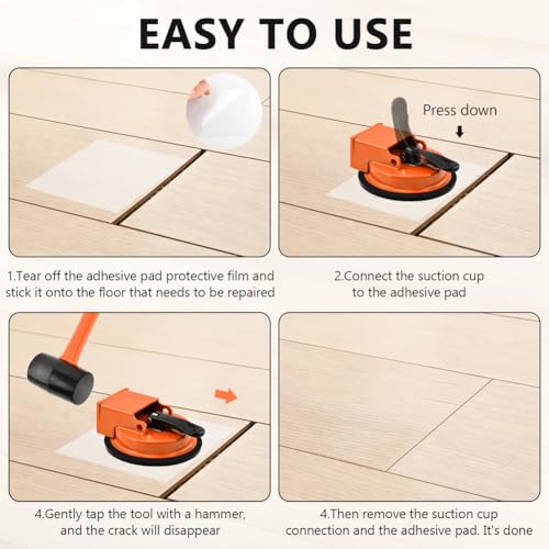 Floor Gap Repair Kit – Rubber Mallet + 7 Sticky Pads, Enhanced Suction Cup for Vinyl/Laminate