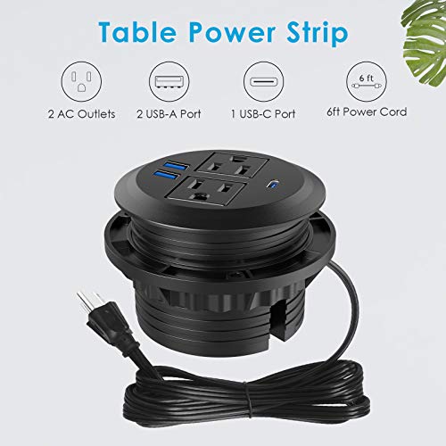 Recessed Power Grommet with AC Outlets, 20W USB-C,Flush-Mount,Black - color: Black