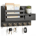 FifthQuarter Key Holder Wall Mount with Drawer and 6 Sturdy Hooks, A-Black - color: A-Black