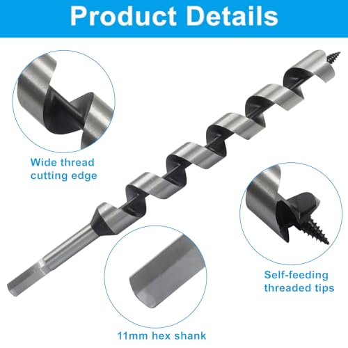 1 Inch Wood Auger Drill Bit 12 Inch Long Hex Shank for Hardwood - size: 1 x 12 Inch