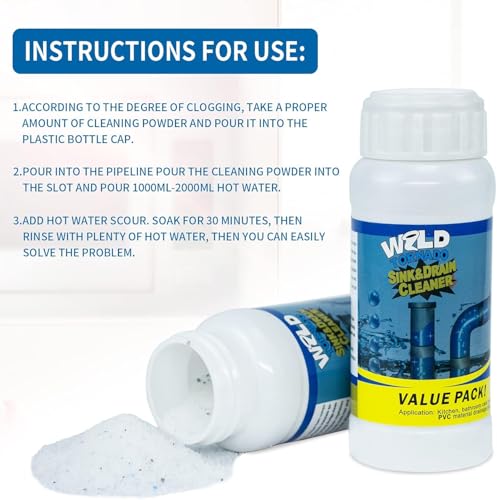 Wild Tornado Pipe Dredge,Powerful Sink Cleaner Powder Fast Foaming for Kitchen Toilet Pipeline Quick Cleaning Tool（2pcs）