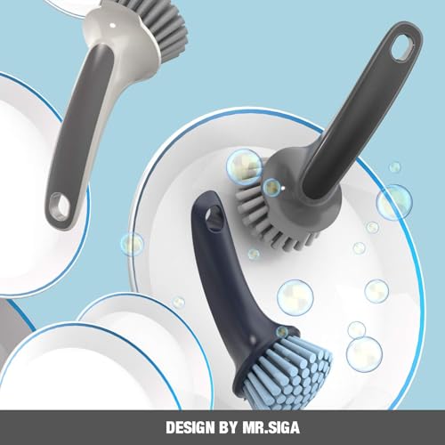 MR.SIGA Pot and Pan Cleaning Brush, Dish Brush for Kitchen, Gray, Pack of 2 - color: Black & Grey