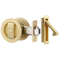 EHOMEWARE 1 Pack Brushed Gold Pocket Door Lock with Edge Pull, Satin Brass - color: Satin Brass, size: Privacy + Pull B