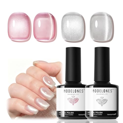 modelones Heart Cat Eye Gel Nail Polish, 2 PCS 15ML Pink Sliver - color: A3-classic cat eye