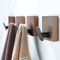 DELITON Adhesive Towel Hooks,Wall Hooks for bathrooms Without Drilling, Wood Wall Hooks for Hanging Robe, Towel, Bag Stick on Farmhouse Bathroom Bedroom Entryway 4 Packs Burned Brown - color: Dark Brown