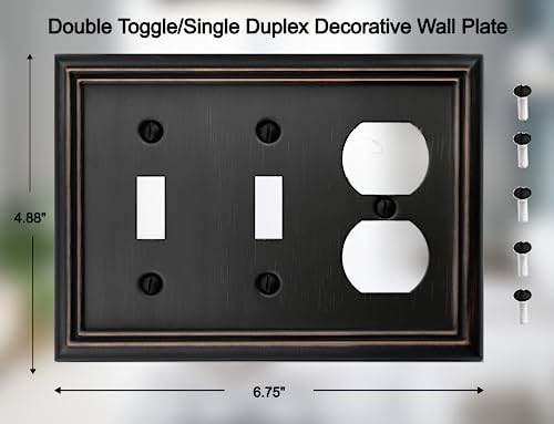 OKAWYC Double Toggle/Single Duplex Light Switch Cover Adler Metal Wall Plate, 2-Pack Aged Bronze 3 Gang, Light Switch Cover Outlet Cover Decorative Wallplate, Durable - style: 2 Toggle/1 Duplex 2PK
