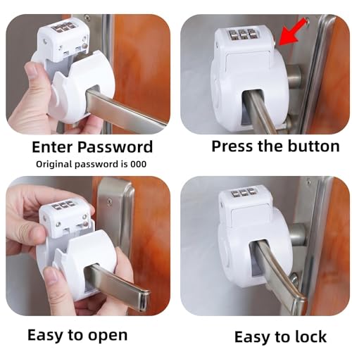 Keyed Door Handle Lockout Device Cover with Code to Disable Access to Keyhole Combination Lock for Bedroom from Outside Only Fits Handle Lock with Long Connecting Shaft (1, White) - color: White